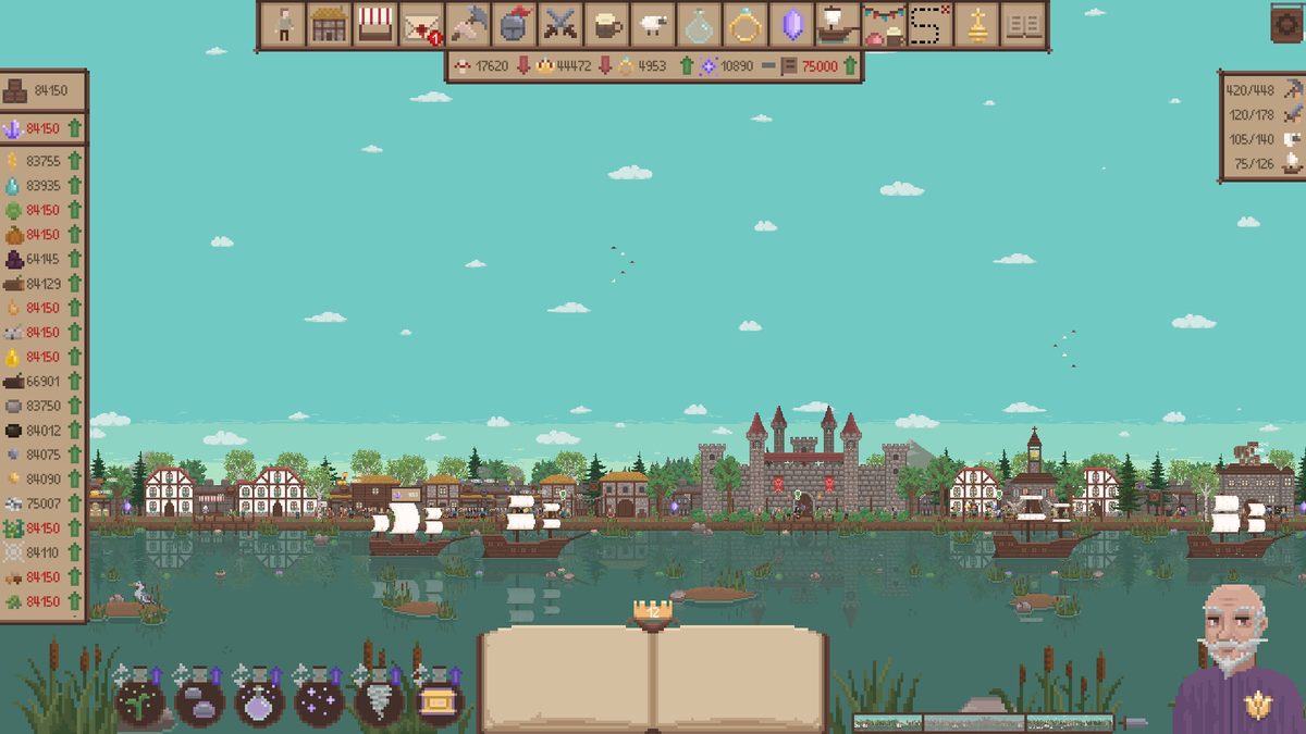 Official Steam screenshot of a larger castle town with high resource counts